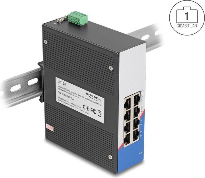 Productafbeelding Delock Industrie Gigabit Ethernet Switch 8 Port RJ45 für Hut (8 Havens)