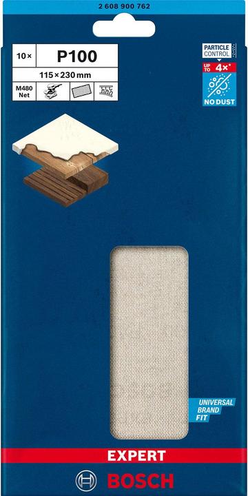 Image du produit Bosch Professional Zubehör EXPERT M480 Filet de ponçage pour ponceuses vibrantes, 115 x 230 mm, G 100, 10 pcs. (100)