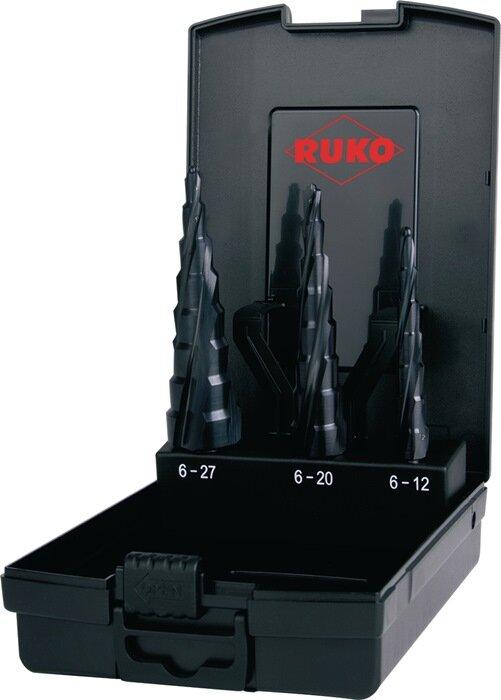 Actual product image Ruko ULTIMATECUT Step Drill Set HSS RUnaTEC in ABS plastic case (6 - 27mm, 6-12 mm, 6 - 20)