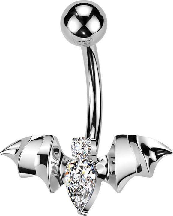 Actual product image Star Piercing Banane Innengewinde silber mit Kugel silber und Fledermaus Kristalle silber (without brass, Titanium)