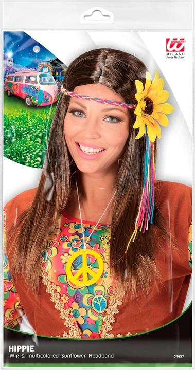 Produktbild Widmann Braune Hippie Perücke für Damen mit Blumenstirnband (One Size)