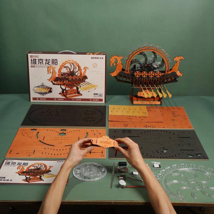 Actual product image Rokr Viking Dragon Ship - 3D wooden construction kit