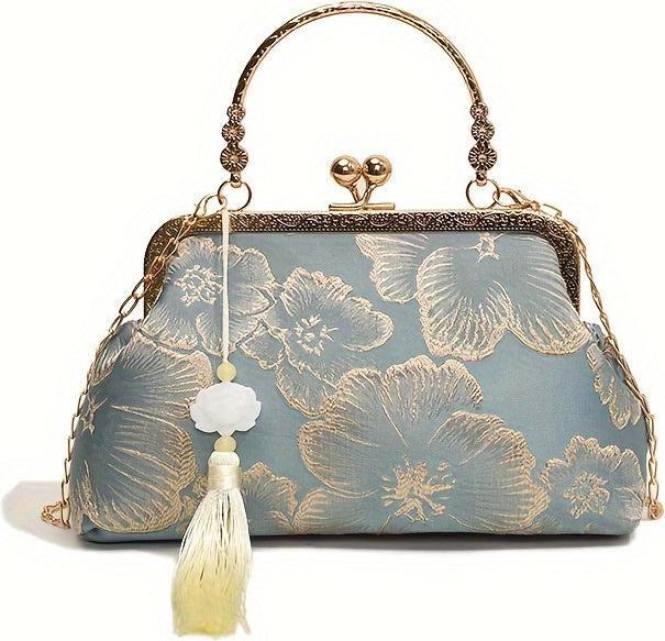 Produktbild Only-Bags.Store Blumenmuster Abendtasche mit Schnallenverschluss - Stoff Schulterkette Geldbörse für besondere