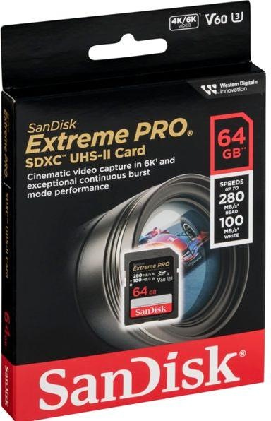 Image du produit SanDisk Extreme PRO UHS-II V60 (64 Go, SDXC, U3, UHS-II)