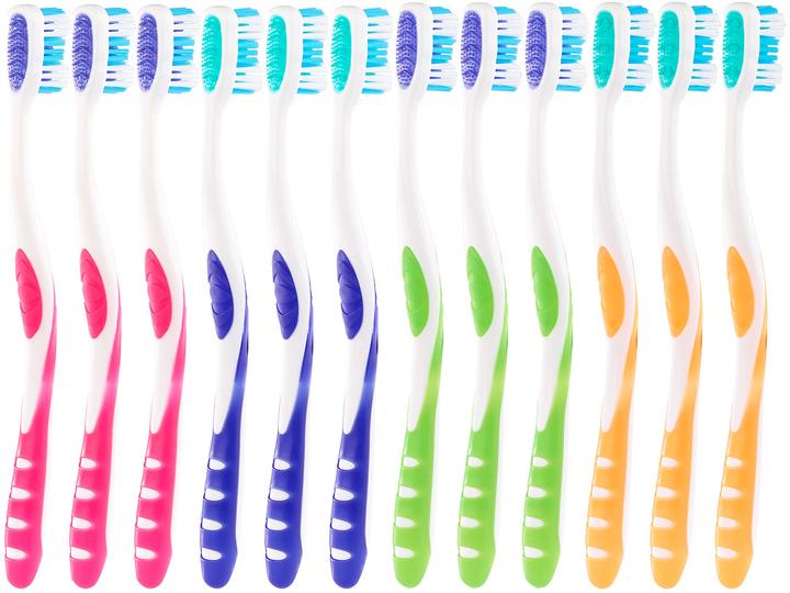 Produktbild Newgen medicals 12er-Pack Marken-Zahnbürsten mit Zungenreiniger, HART, 4 Farben (Hart, 12 x)