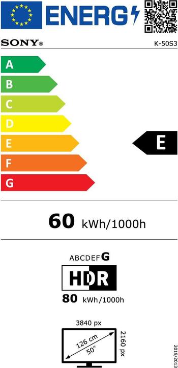 Energie-Label Sony K-50S3 (50", Bravia 3, LCD, 4K, 2025)