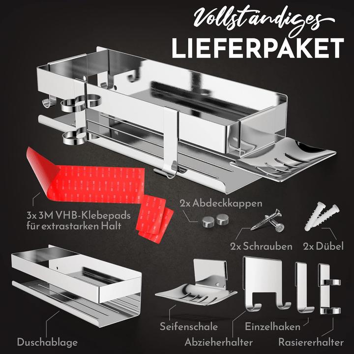 Produktbild 5-in-1 Duschablage Set ohne Bohren (30 x 8 x 10 cm)