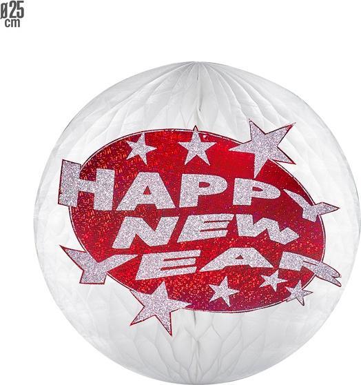 Widmann Globus Wabenball Happy New Year Holografisch Mit Rotem 25 cm