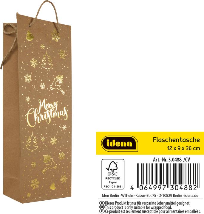 Produktbild Idena Flaschentasche Weihnachten Merry Christmas braun 12x9x36cm (Flaschentasche)