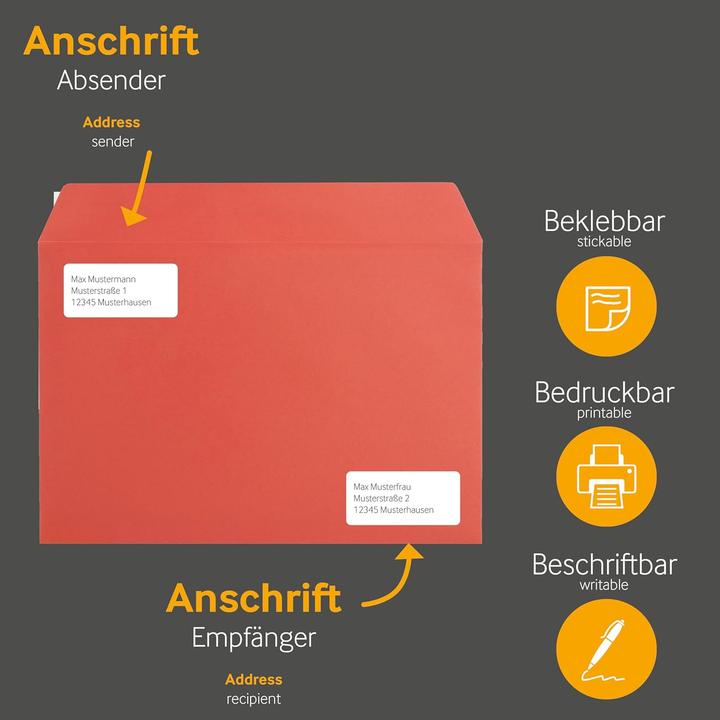 Produktbild Blanke Briefhüllen 50 rote Briefumschläge DIN C4 mit Haftklebung (C4, 50x)