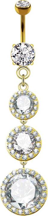 Immagine prodotto Star Piercing Banana placcata oro 14k con due sfere di cristallo ciondolo in argento tre gocce di cristallo (Ottone, Acciaio chirurgico 316L)