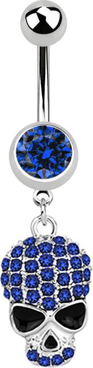 Produktbild Star Piercing Banane silber mit Anhänger Schädel dunkelblau (ohne Messing, Chirurgenstahl 316L)