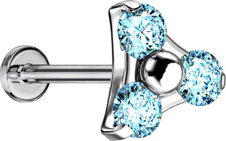 Actual product image Star Piercing Micro Threadless Labret silver triangle three crystals aqua (without brass, Titanium)