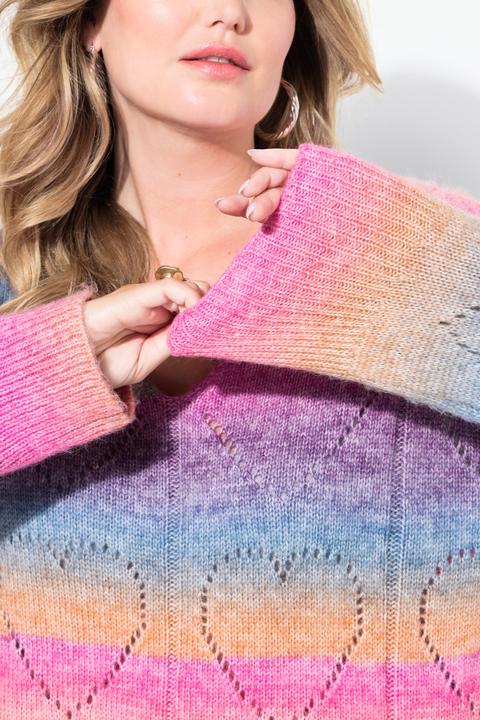 Produktbild Miamoda Pullover, Farbverlauf, Herz-Ajourmuster, V-Ausschnitt, Langarm (50)
