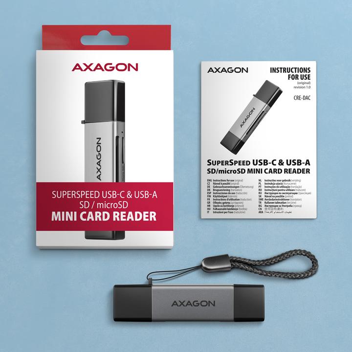 Actual product image Axagon CRE-DAC External USB 3.2 Gen1 Type-C+Type-A 2-slot SD/microSD (USB 3.2)