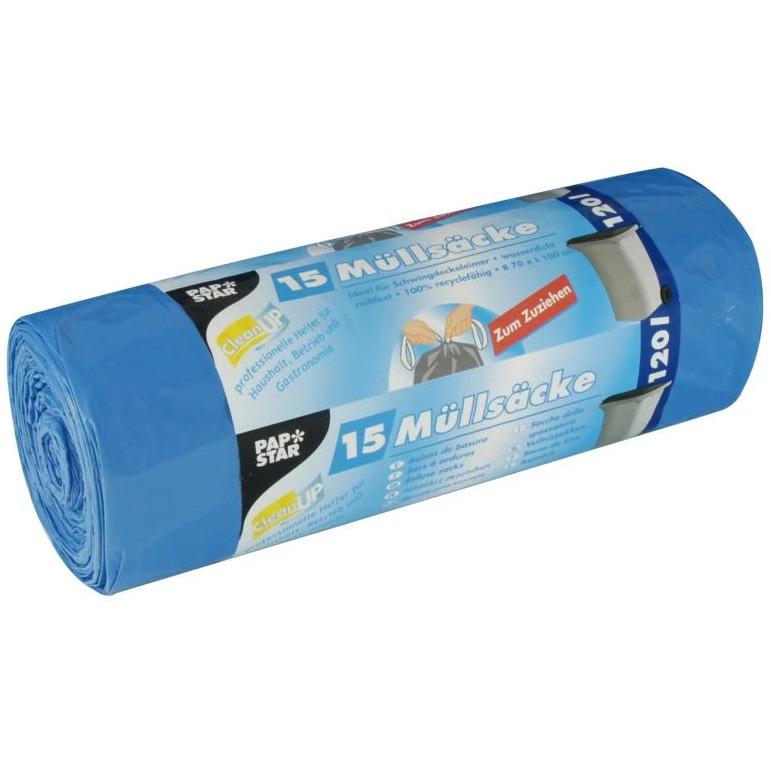 Papstar Kehrichtsack 120 l, 15 Stück, Abfallsack, Blau