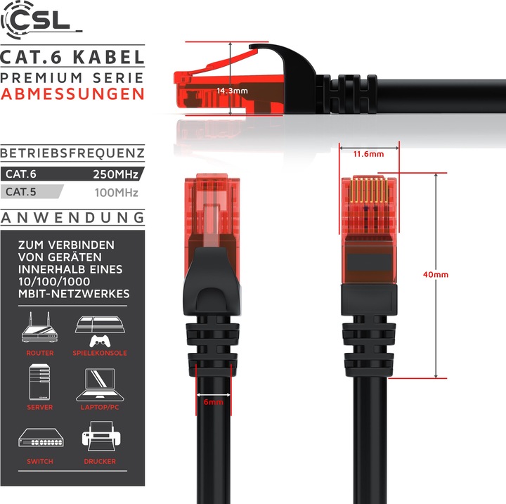 Produktbild CSL CAT.6 Netzwerkkabel - Ethernet Gigabit Lan Kabel RJ45 - Patchkabel - komp. CAT.5 CAT.6 CAT.7 CAT.8 (UTP, CAT6, 25 m)
