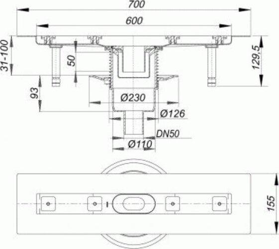 Produktbild Dallmer Duschrinne CeraLine senkrecht F 521613, 600mm, DN 50 Bauhöhe 110mm (855 mm)