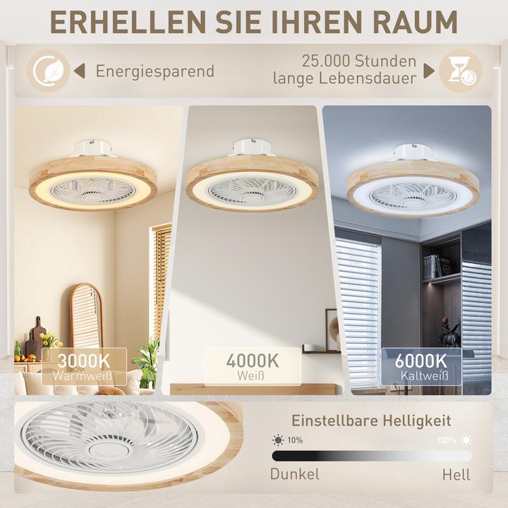 Produktbild Homcom Deckenventilator mit Beleuchtung Eichenholz Naturholz (50 dB)