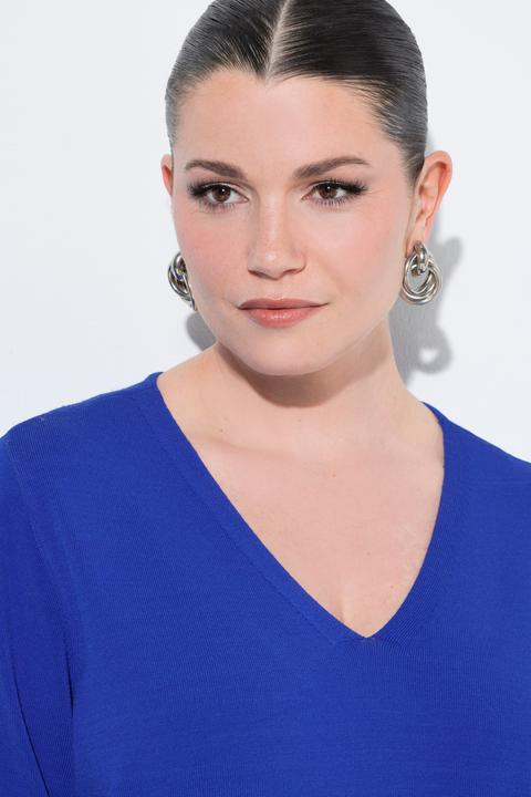 Produktbild Ulla Popken Pullover, elastischer Saum, V-Ausschnitt, Halbarm (54)