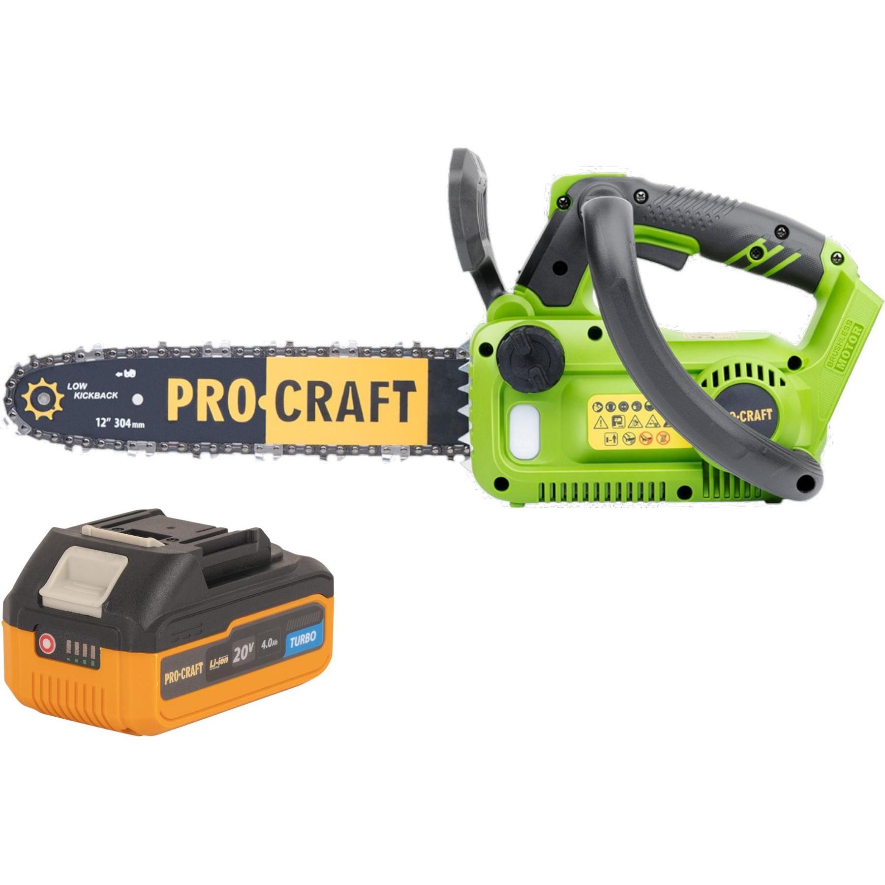 Procraft, Motosega, PKA42Libb Akku Kettensäge 20 V 304 mm Brushless + 1x Akku 4,0 Ah - ohne Ladegerät