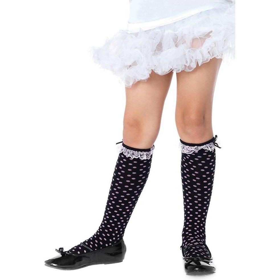 Leg Avenue Kinderstrümpfe gepunktet schwarz-rosa