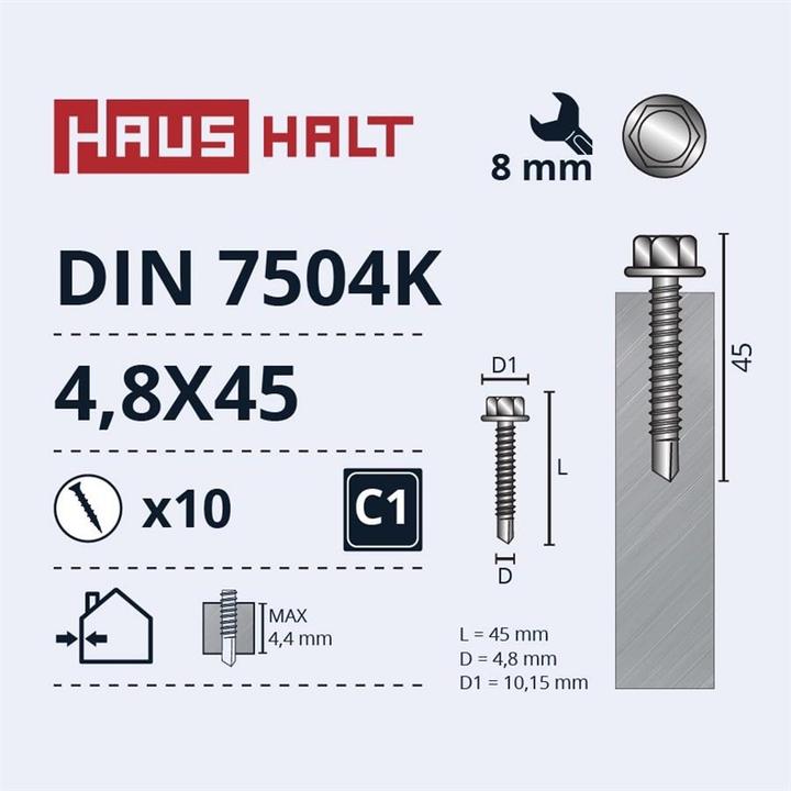 Produktbild Haushalt SELF SCREW 4,8X45 DIN7504K ZN 10PCS