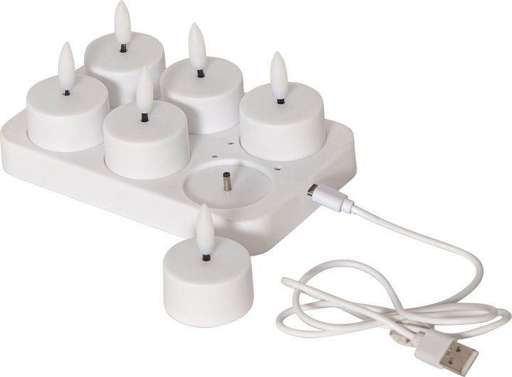 Image du produit Star Trading Lot de 6 bougies chauffe-plat LED Flamme Charge, Blanc (6 x)