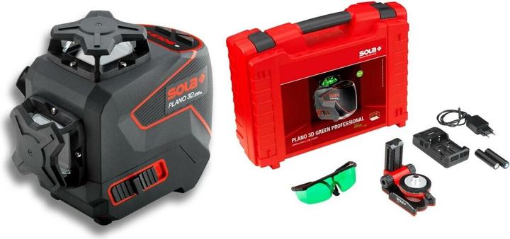 Actual product image Sola Line laser PLANO 3D green Professional 71017201 Case Professional set 360° Battery pack