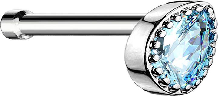 Image du produit Star Piercing Clous de nez droit argent goutte de cristal aqua (Laiton, Acier chirurgical 316L)
