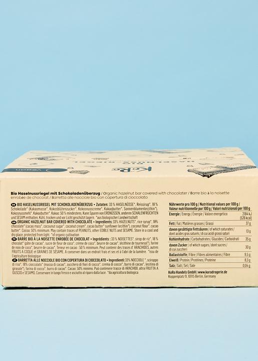 Image du produit KoRo Barre aux noisettes bio enrobée de chocolat (Noisette, 12 pcs, 600 g)