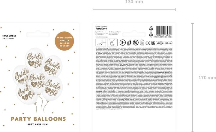 Produktbild Partydeco Luftballons Bride to be Gold Ø 30 cm, 6 Stück (6 x)