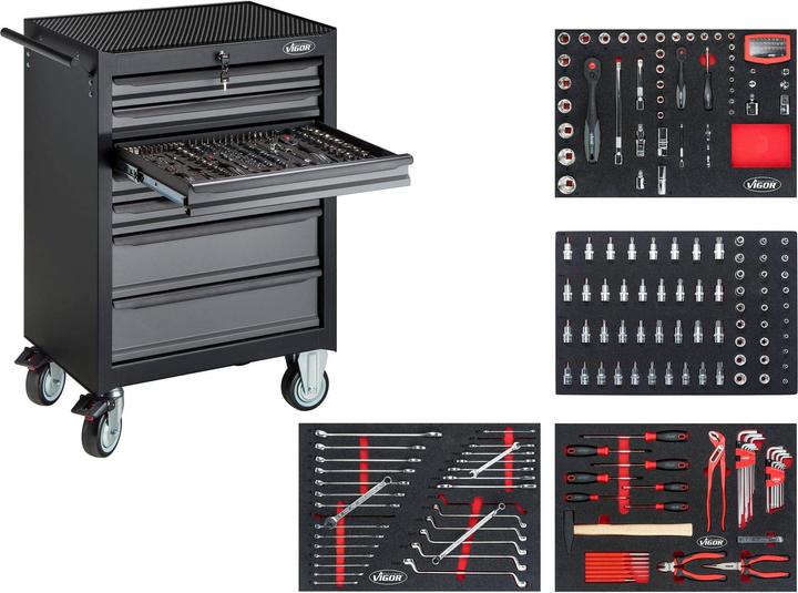 Actual product image Vigor Workshop trolley with set ""Black Edition II"" V2712N Overall length: 677 mm No. of tools: (228 x)