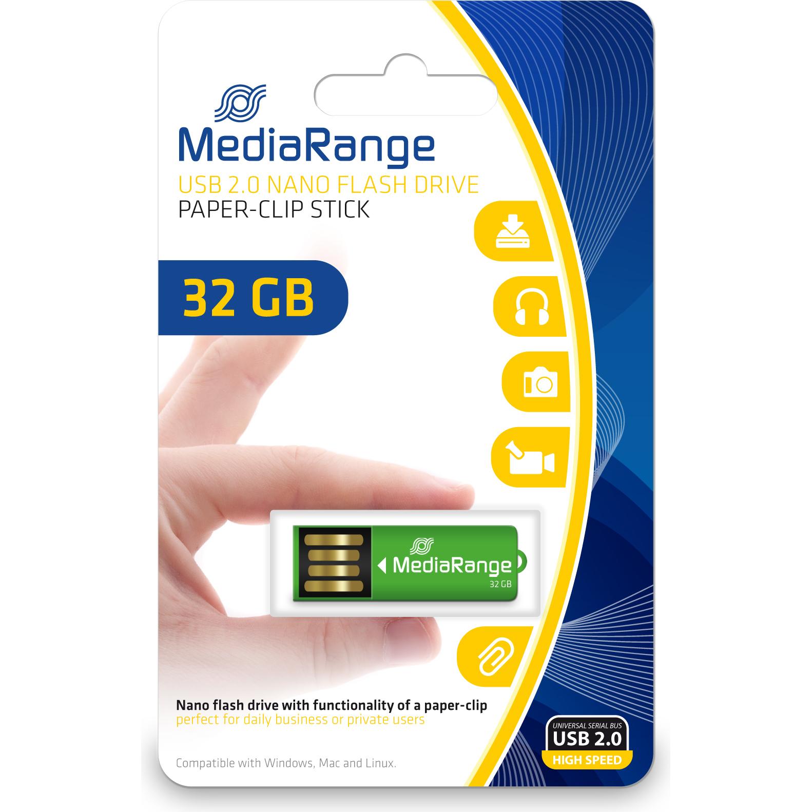 MediaRange Nano USB-Flash-Laufwerk (32 GB, USB-A, USB 2.0), USB Stick, Grün