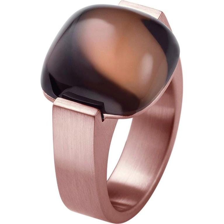 Xen, Ring, Ring mit 15x15mm grossen Rauchquarz Cabochon rosè vergoldet, (49)