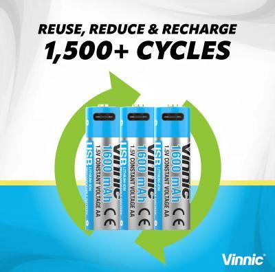 Actual product image Vinnic Rechargeable Battery AA USB-C (4 pcs., AA, 1600 mAh)