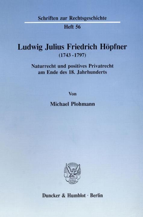 Produktbild Ludwig Julius Friedrich Höpfner (1743-1797) (Deutsch, Michael Plohmann, 1992)