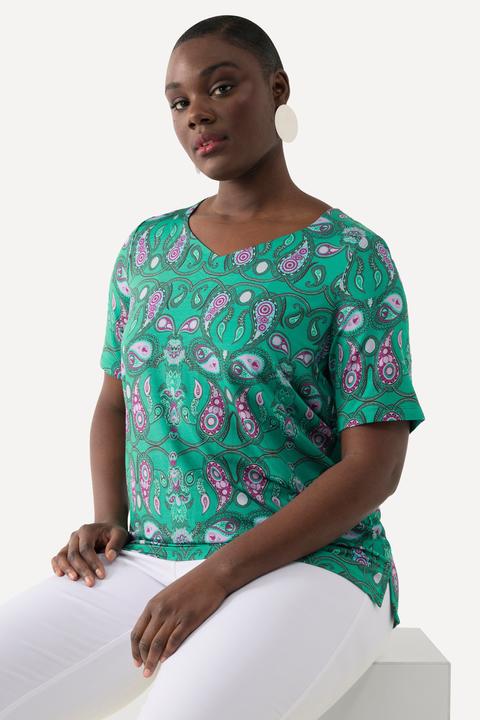Immagine prodotto Ulla Popken Maglia in tessuto fluente con Paisley, scollo a cuore e mezze maniche (42, 44)