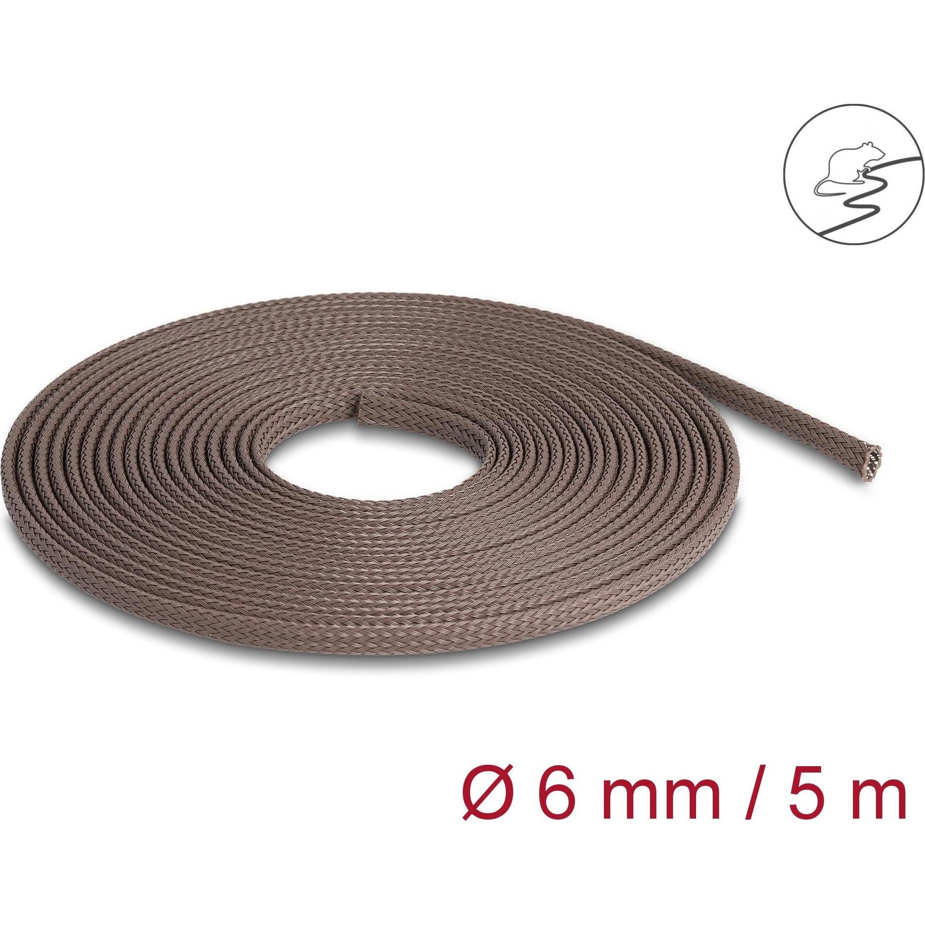 Thumbnail - Delock, Kabelschutz + Kabelführung, Geflechtschlauch nagerfest, 5 m x 6 mm Braun (Kabelschlauch, 5000 mm)