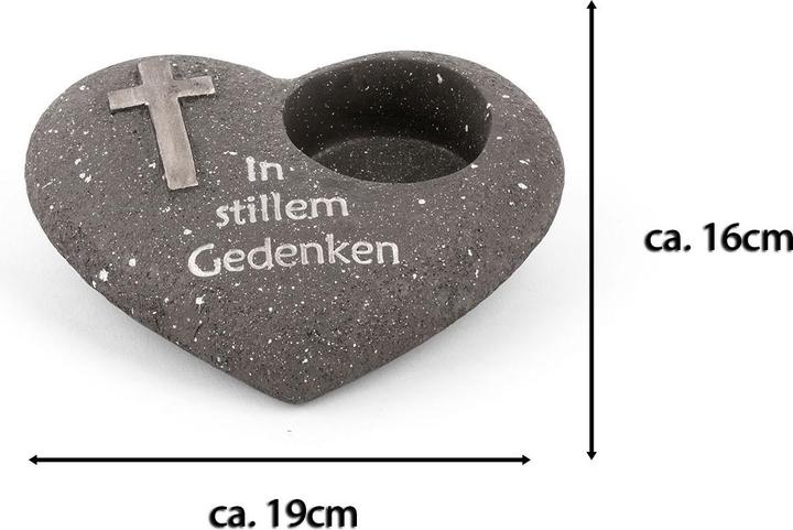 Produktbild Novaliv Grabschmuck Herz Anthrazit mit Kreuz Spruch In stillem Gedenken Grabdeko Grabherz Wetterfest