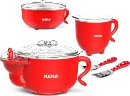 Immagine prodotto Neno Set di piatti termici per bambini MUCCA, contenitore per alimenti per bambini, cucchiaio per