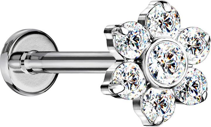 Actual product image Star Piercing Micro Threadless Labret silver Flower Crystals silver (without brass, Titanium)