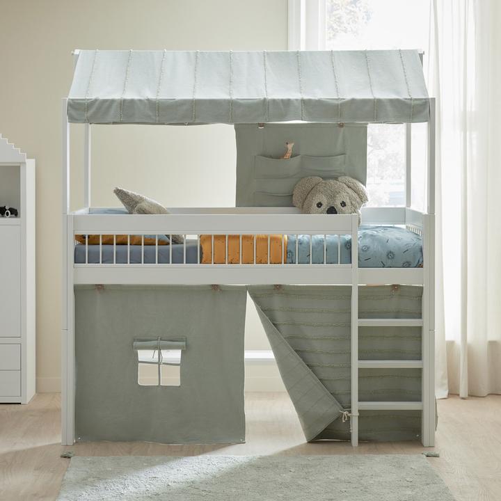 Image du produit Lifetime Kidsrooms Lit mi-hauteur avec échelle inclinée et rideau de jeu, fond mobile