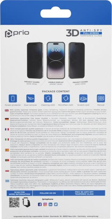 Image du produit prio Verre blindé 3D anti-espion pour iPhone 15 Pro (6,1 pouces) noir (1 pcs, Apple iPhone 15 Pro)