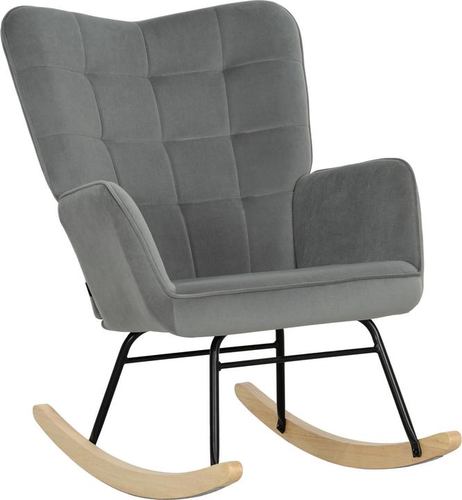 Produktbild Homcom Schaukelstuhl Samt (100% Polyester), Buchenholz Dunkelgrau