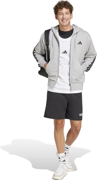 Actual product image adidas Men's Essential Three Stripes French Terry Fullzip Hoodie, Medium Grey Heather/Black, XL (XL)