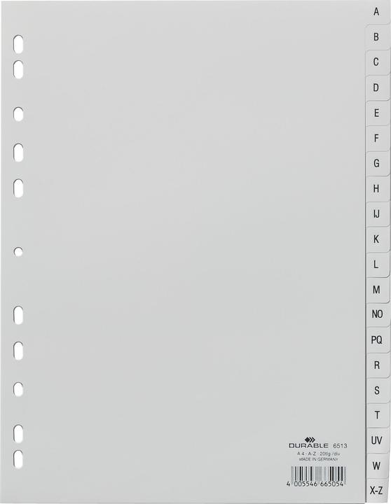 Actual product image Durable Plastic index, A-Z, A4, 20-part, grey