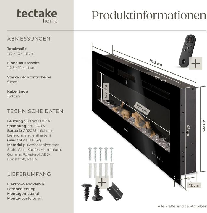 Image du produit tectake Elektro-Wandkamin Luci, 2 Heizstufen, Flammeneffekt