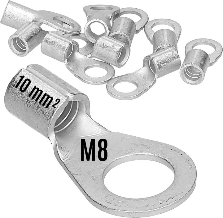 Produktbild Kalitec 10 Stück Q10-8 Quetschkabelschuh 10mm² M8 I Unisoliert I Dornpressung I Für mehr-, fein- und