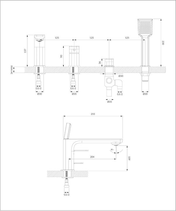Produktbild Omnires Badewannenarmatur mit Keramikkartusche, Easy Clean und Smart Fix System